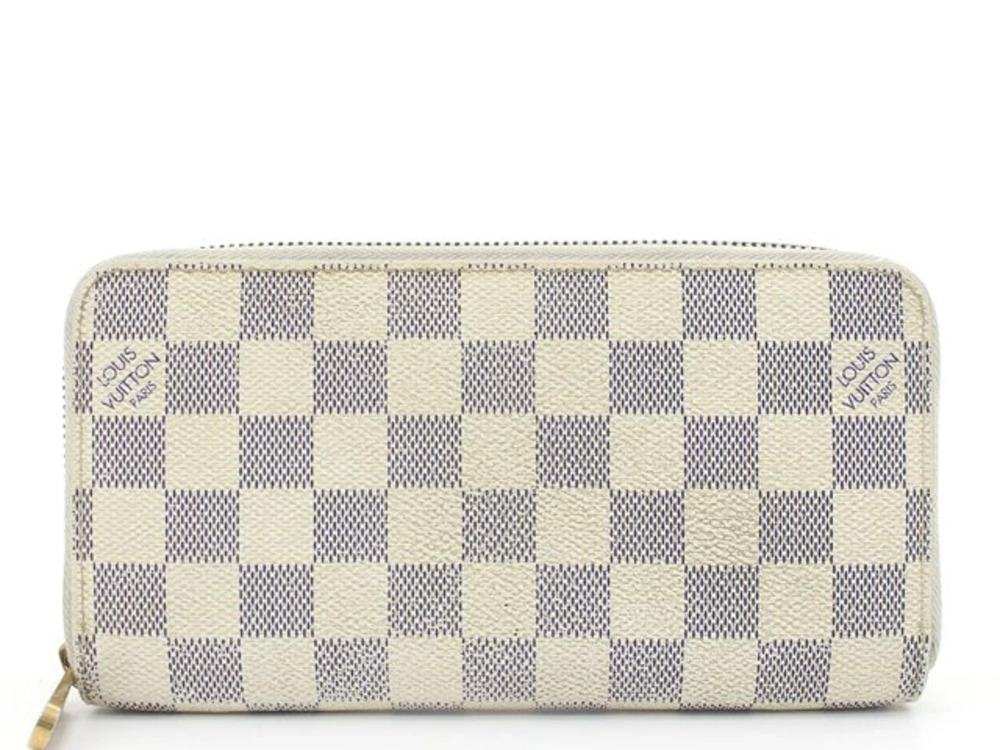LOUIS VUITTON Zippy Wallet Round Zipper Long Damier Azur White